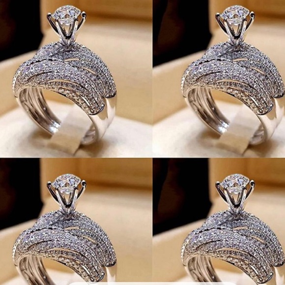 (◕‿◕) Wedding Set 2 pc 18kf  white gold diamond Ring 3 Ct tw Romantic vintage - Picture 5 of 8